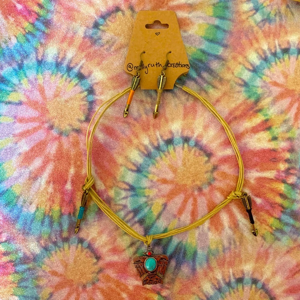Handmade native arrow necklace and earring set